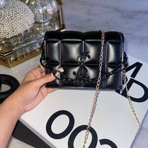 Black “Cash Bag Me” Lattice Textured Small Handbag